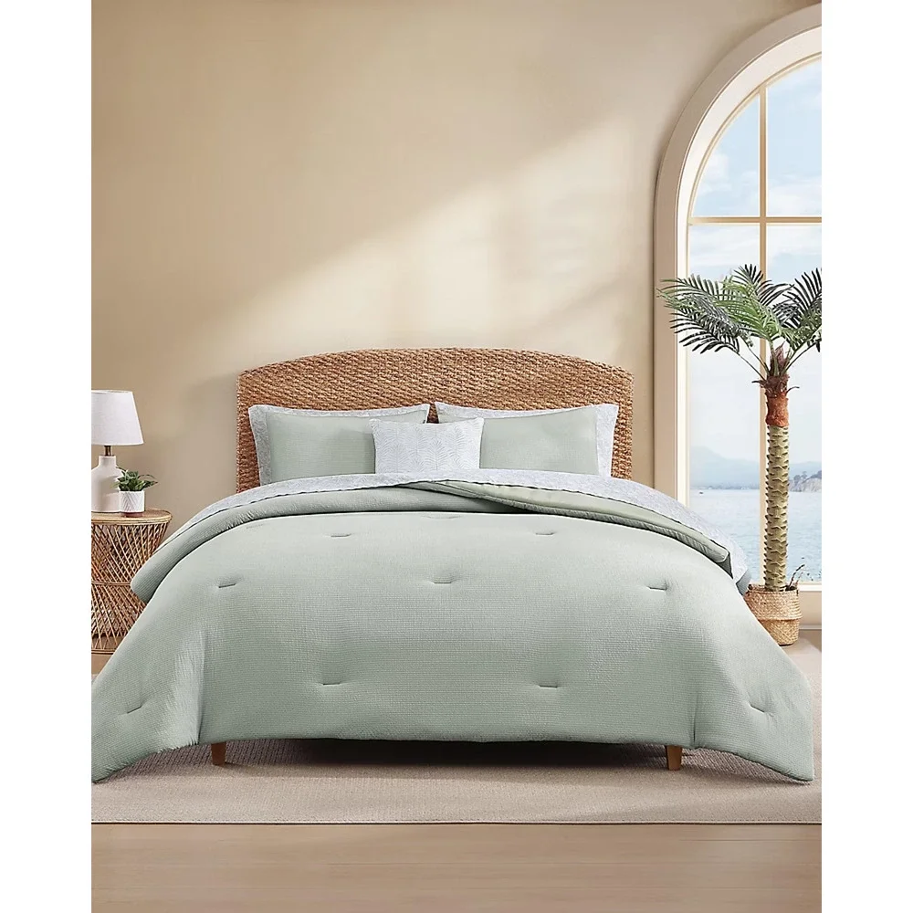 NEW Tommy Bahama Seersucker 8 Piece Queen Comforter Set Pale Green Sheets Pillow